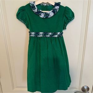 Little English green corduroy dress with tartan sash and details. Size 5. NWOT.